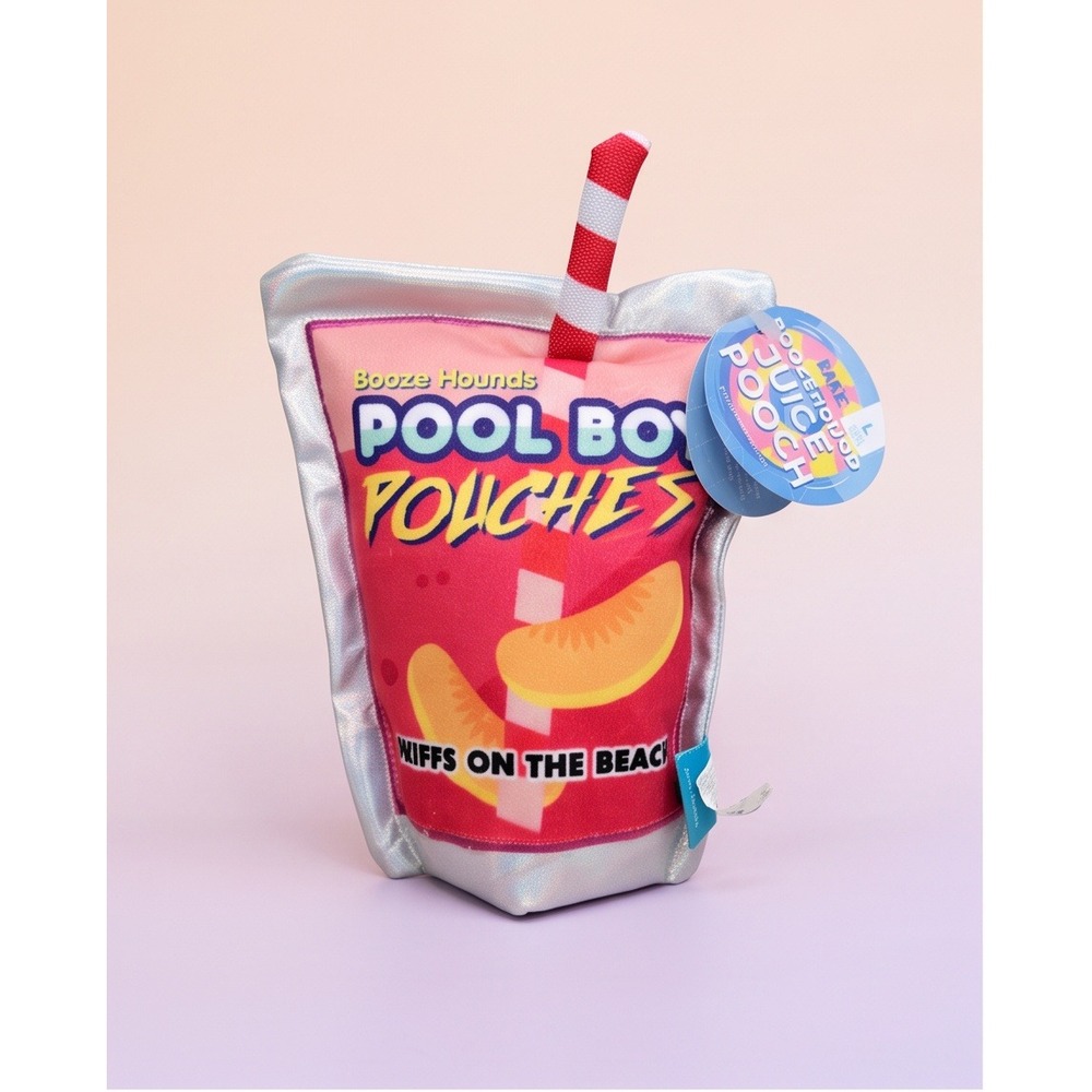 Bark Box Boozehound Juice Pooch Pool Boy Pouches Dog Toy Large Pink Silver NWT